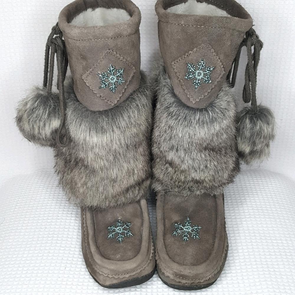 Barbo Girls 1-2 Mukluks Faux Fur Suede Boots Poms